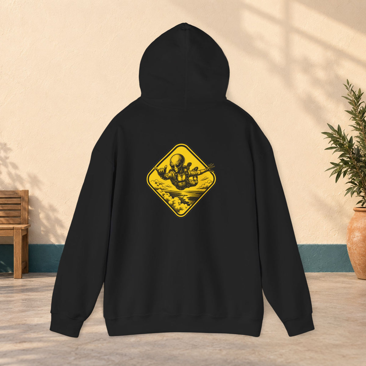 Yellow alien Graphic Hooded Sweatshirt