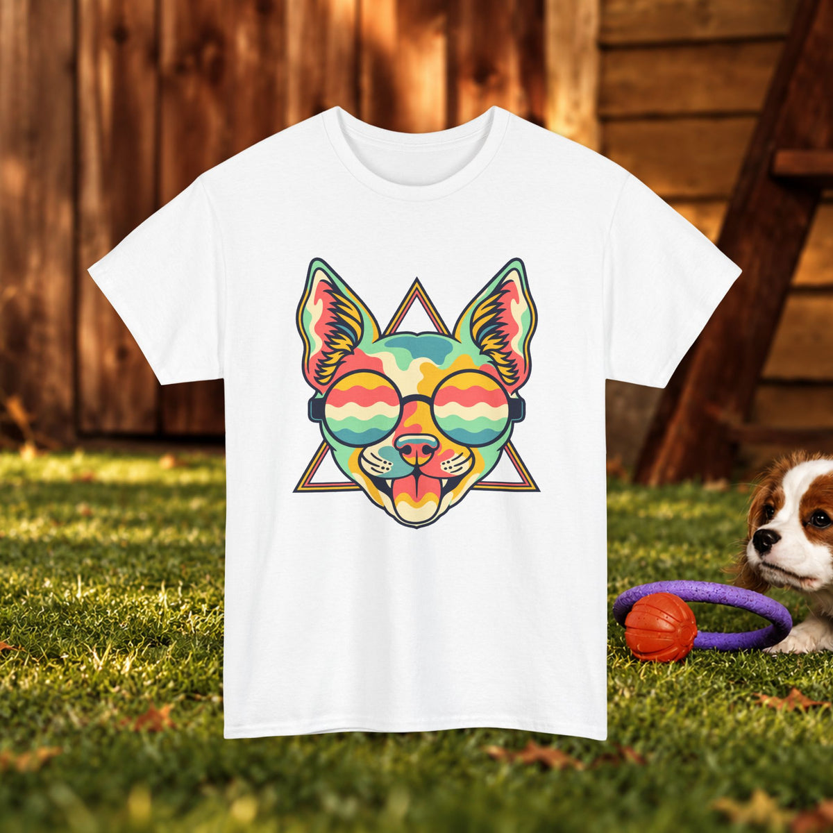 Chihuahua Sunglasses Tee — Colorful Retro Dog Graphic T-Shirt