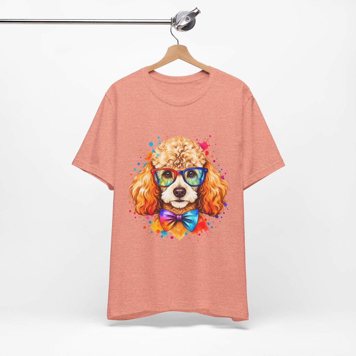 Poodle Portrait T-Shirt - Colorful Glasses & Bow Tie Dog Tee