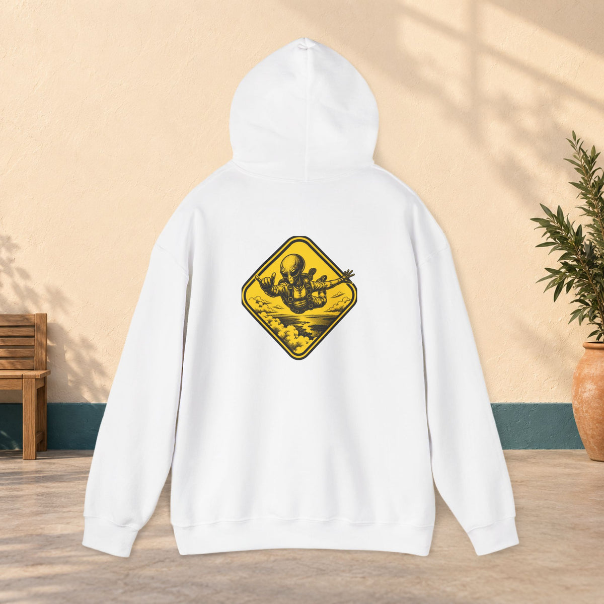 Yellow alien Graphic Hooded Sweatshirt