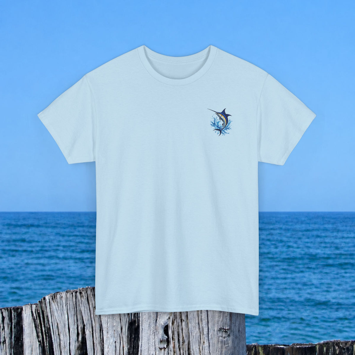 Marlin Splash Tee — Blue Swordfish Graphic T-Shirt