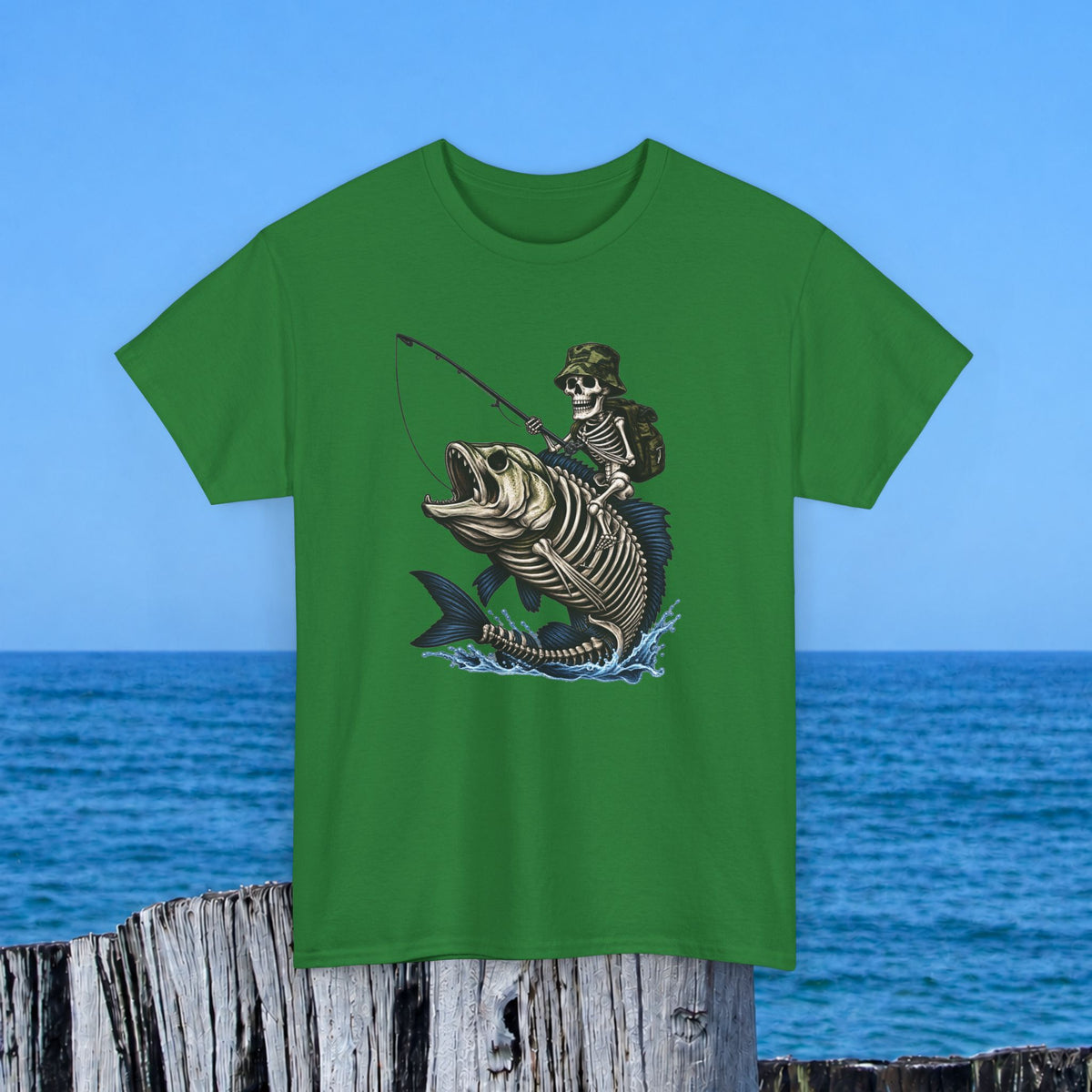 Fishing Skeleton Graphic Tee — Vintage Grim Reaper Angler Shirt