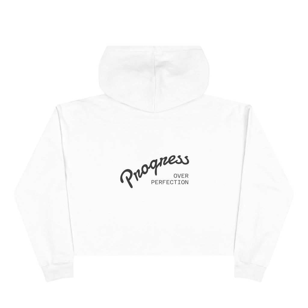 Coastal Harmony Crop Hoodie — "Progress Over Perfection" Surf Vibe Cropped Sweatshirt