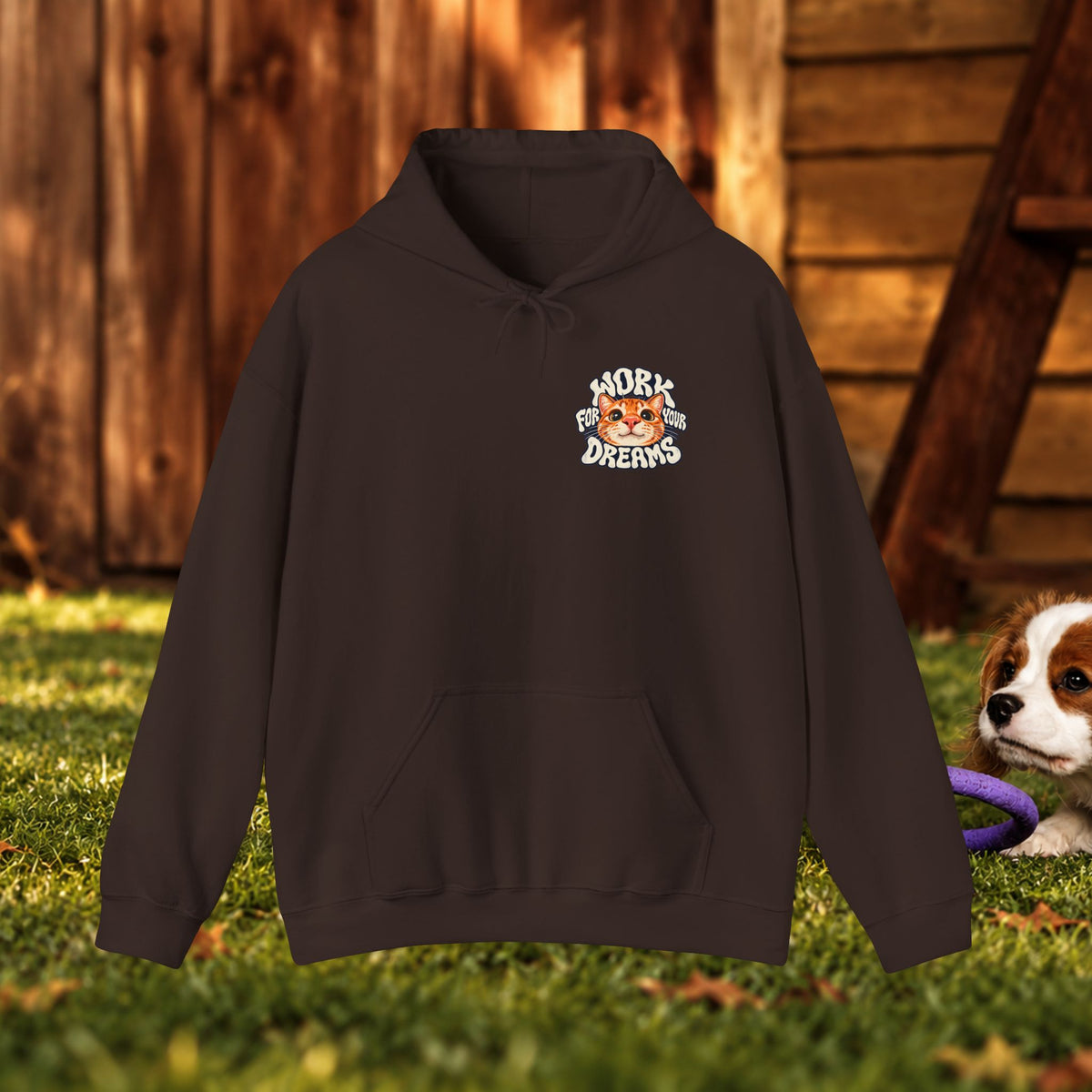 Hoodie - "Work For Your Dreams" Cute Cat Retro Graphic Hooded Sweatshirt