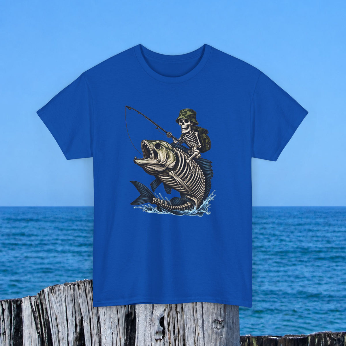 Fishing Skeleton Graphic Tee — Vintage Grim Reaper Angler Shirt