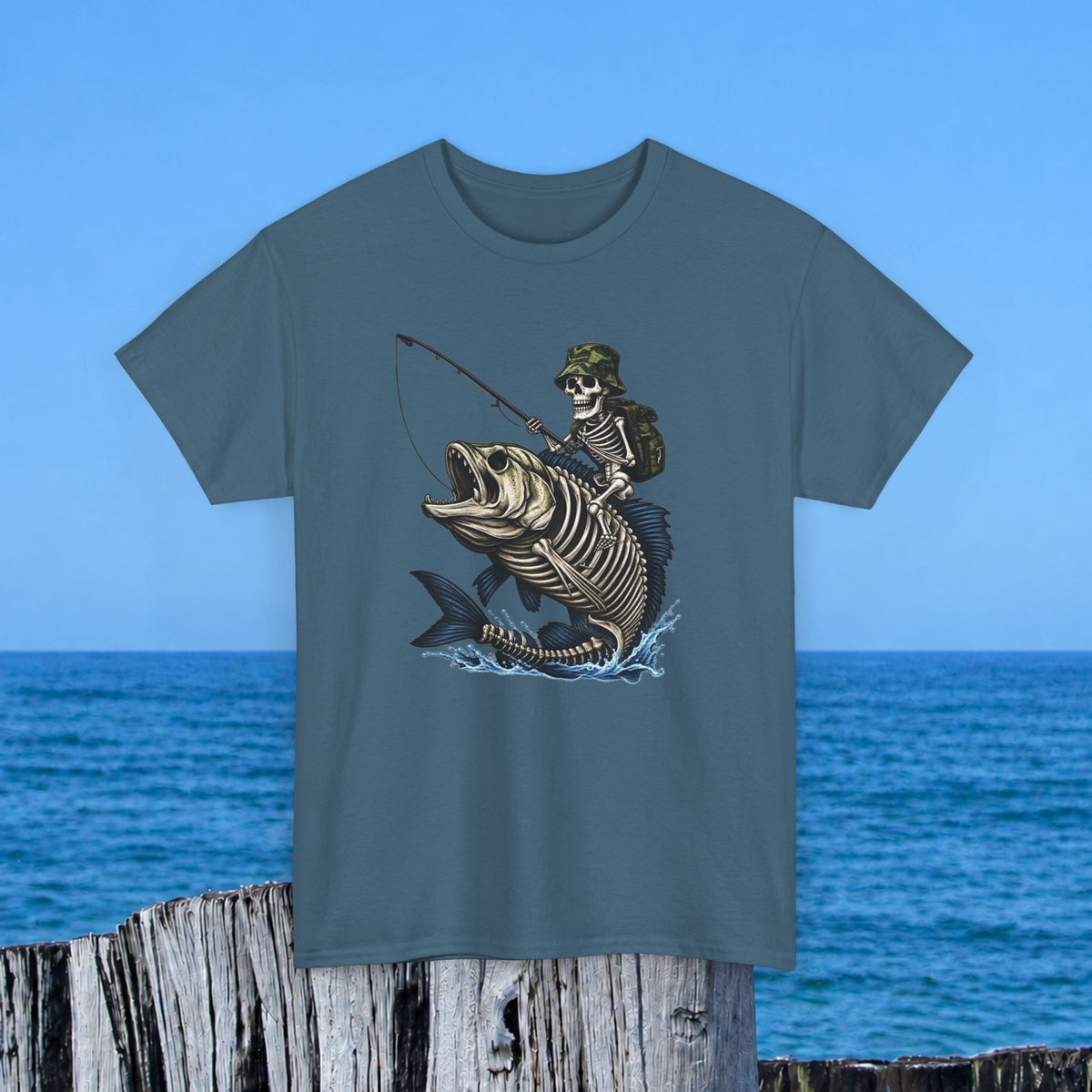 Fishing Skeleton Graphic Tee — Vintage Grim Reaper Angler Shirt