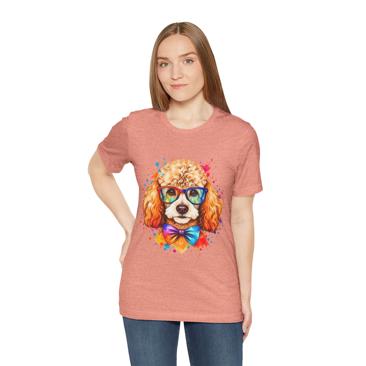 Poodle Portrait T-Shirt - Colorful Glasses & Bow Tie Dog Tee