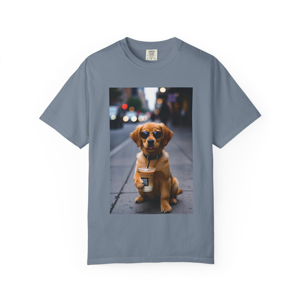 Puppy Coffee Photo T-Shirt — Cute Dog Street Photo Tee