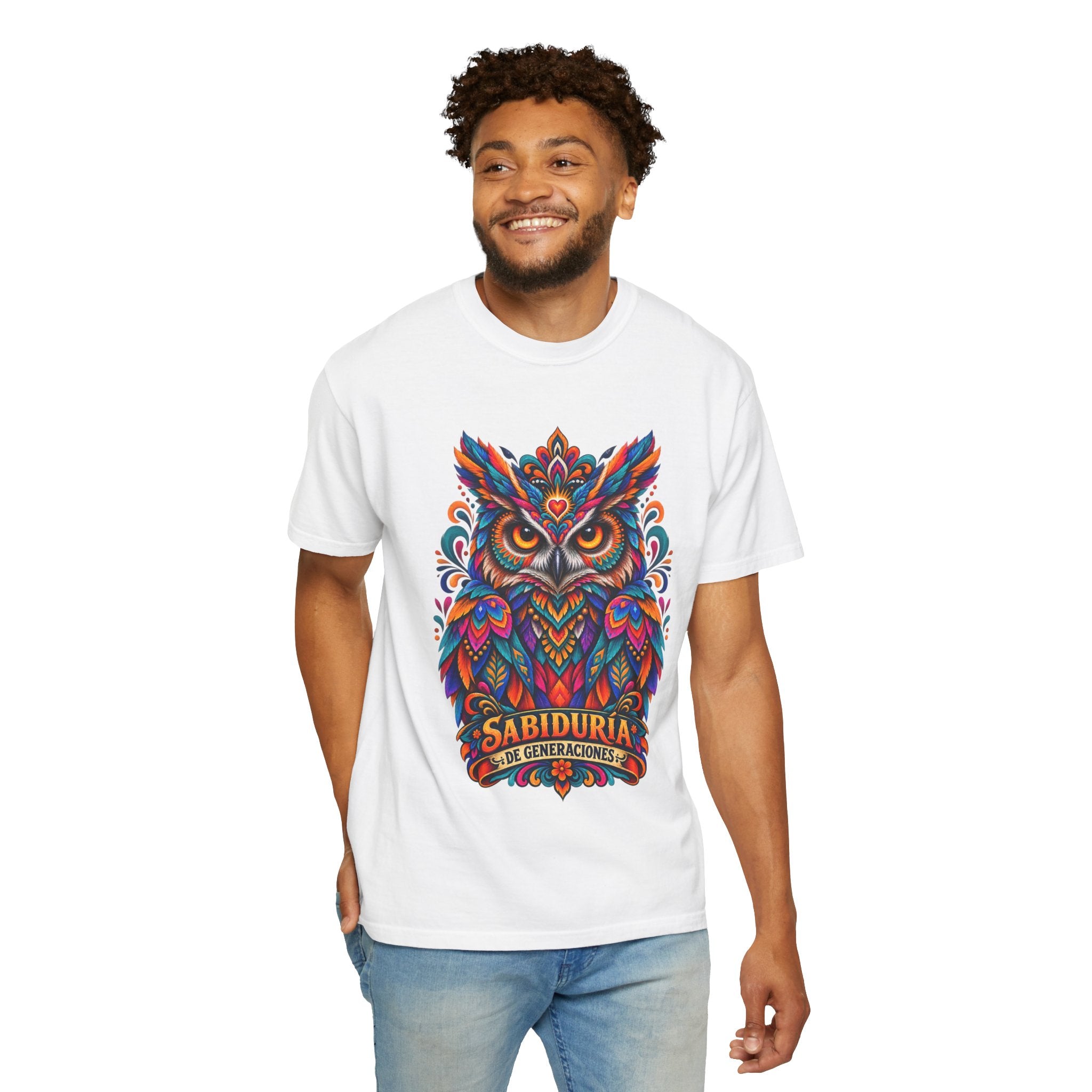 Colorful Owl 'Sabiduría' T-Shirt – Vibrant Mexican Folk Art Tee