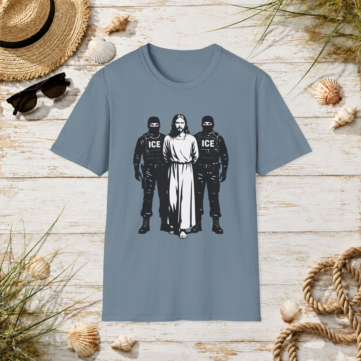 Jesus Between ICE Agents T-Shirt