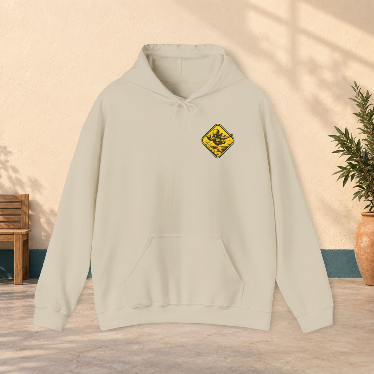 Yellow alien Graphic Hooded Sweatshirt