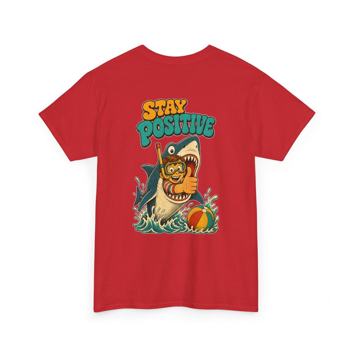 Stay Positive Shark Tee - Retro Surf Graphic T-Shirt