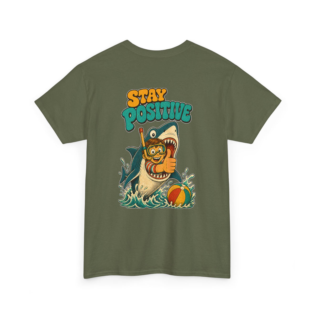 Stay Positive Shark Tee - Retro Surf Graphic T-Shirt