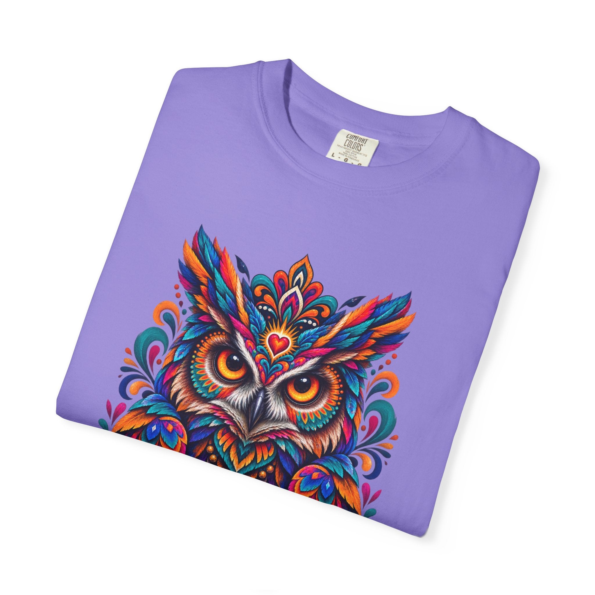 Colorful Owl 'Sabiduría' T-Shirt – Vibrant Mexican Folk Art Tee
