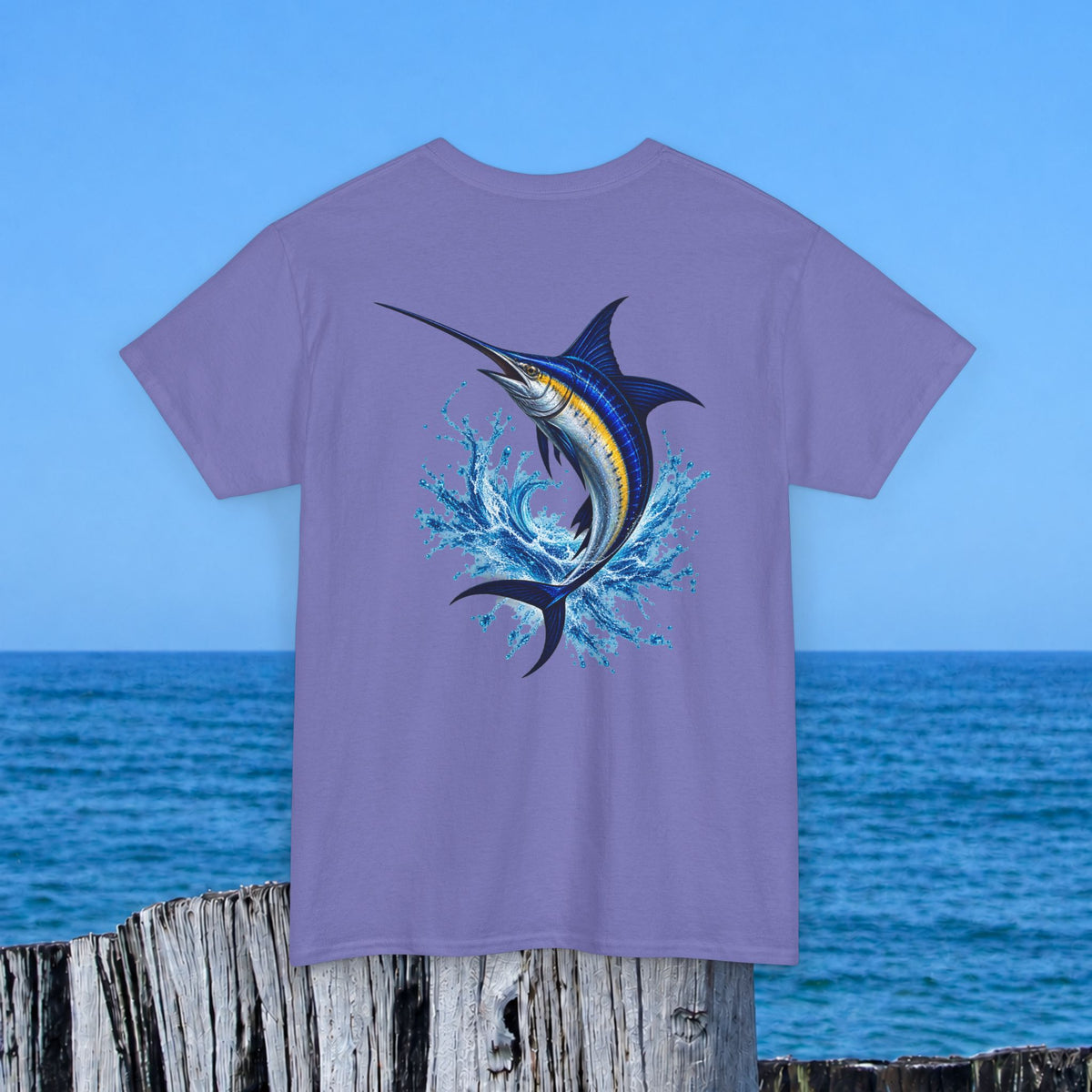 Marlin Splash Tee — Blue Swordfish Graphic T-Shirt