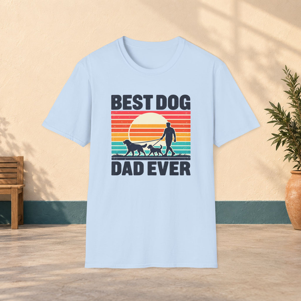 Best Dog Dad Ever T-Shirt — Retro Sunset Dog Walking Tee