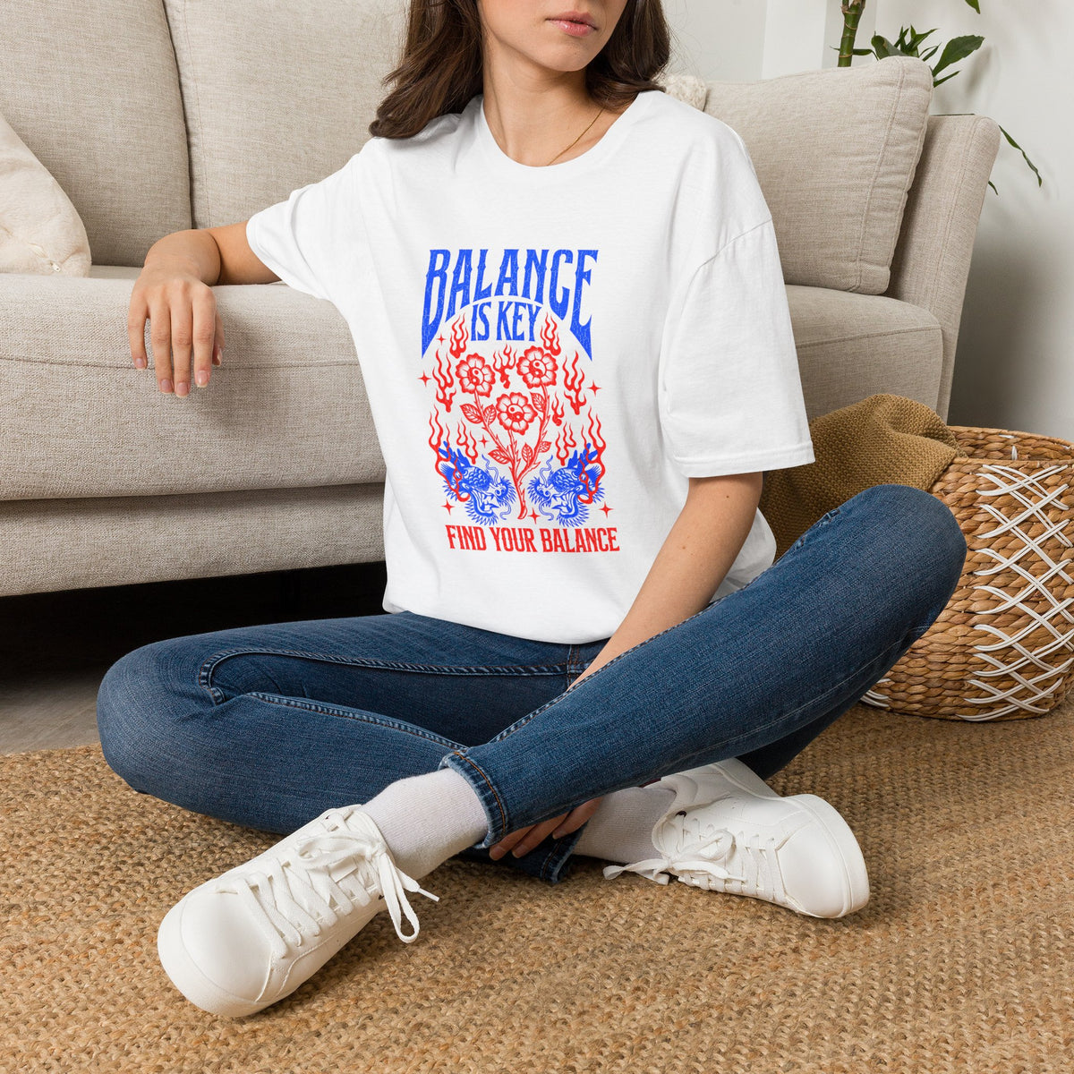 Balance Is Key T‑Shirt — Floral & Flames Wellness Tee