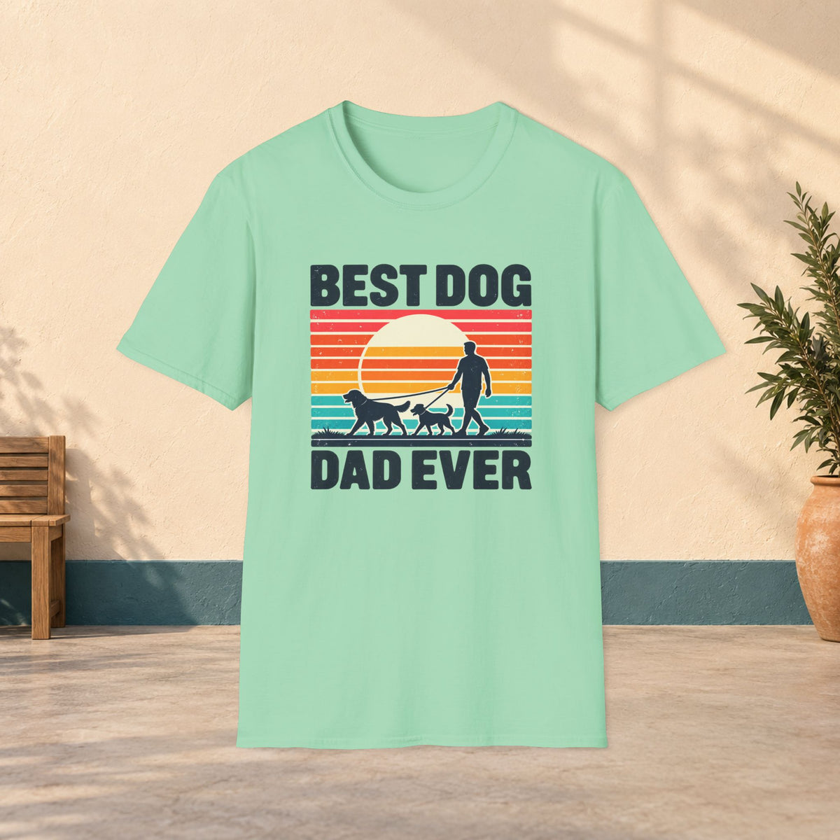 Best Dog Dad Ever T-Shirt — Retro Sunset Dog Walking Tee