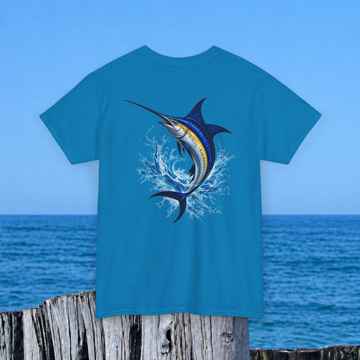 Marlin Splash Tee — Blue Swordfish Graphic T-Shirt