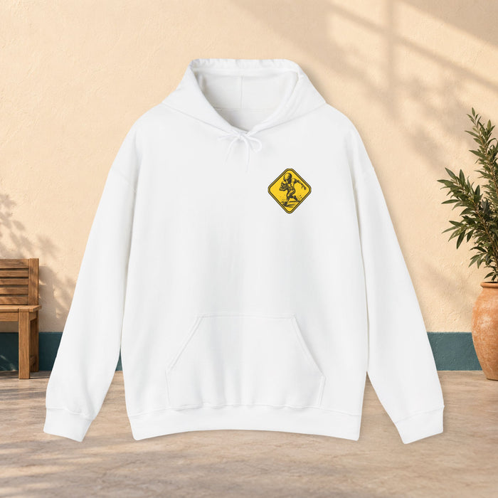 Alien Crossing Hoodie — Yellow Warning Sign Graphic Sweatshirt