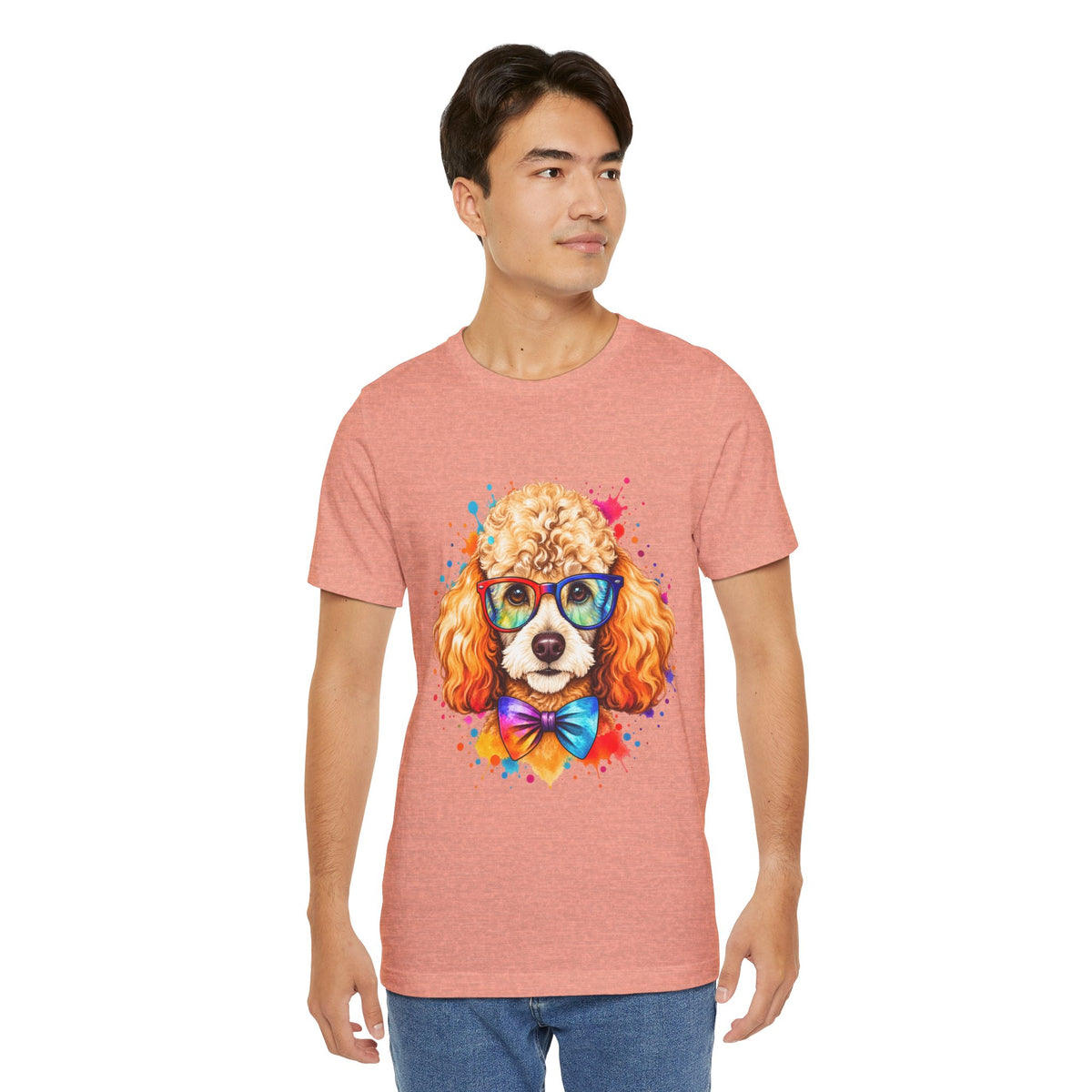 Poodle Portrait T-Shirt - Colorful Glasses & Bow Tie Dog Tee