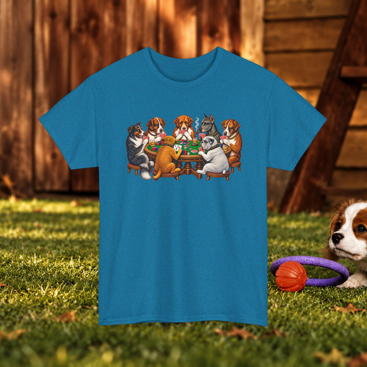 Dog Poker Night T‑Shirt — Cute Dogs Playing Cards Graphic Tee