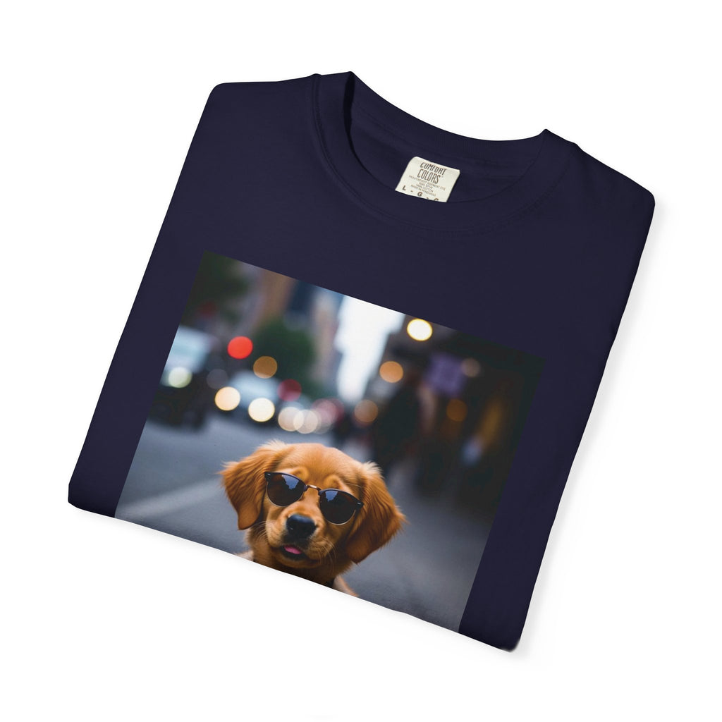 Puppy Coffee Photo T-Shirt — Cute Dog Street Photo Tee