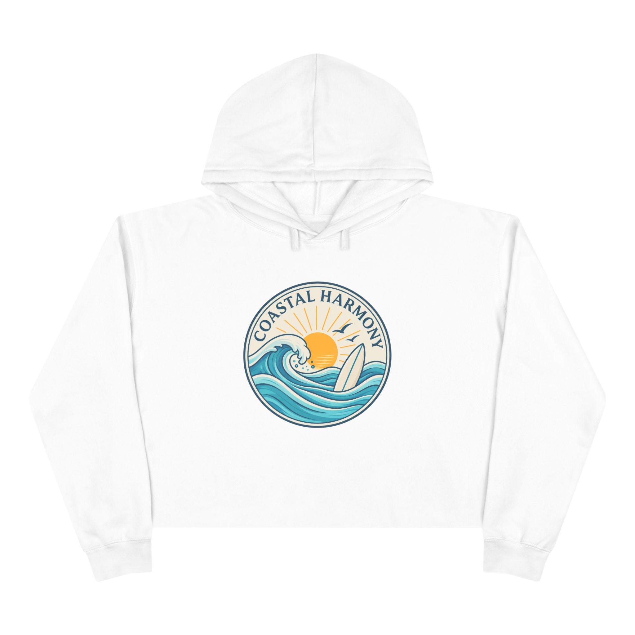 Coastal Harmony Crop Hoodie — "Progress Over Perfection" Surf Vibe Cropped Sweatshirt