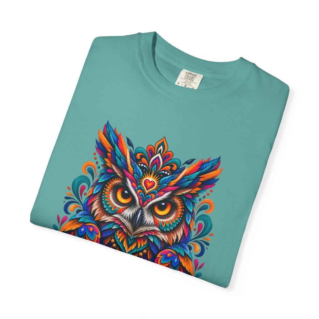 Colorful Owl 'Sabiduría' T-Shirt – Vibrant Mexican Folk Art Tee