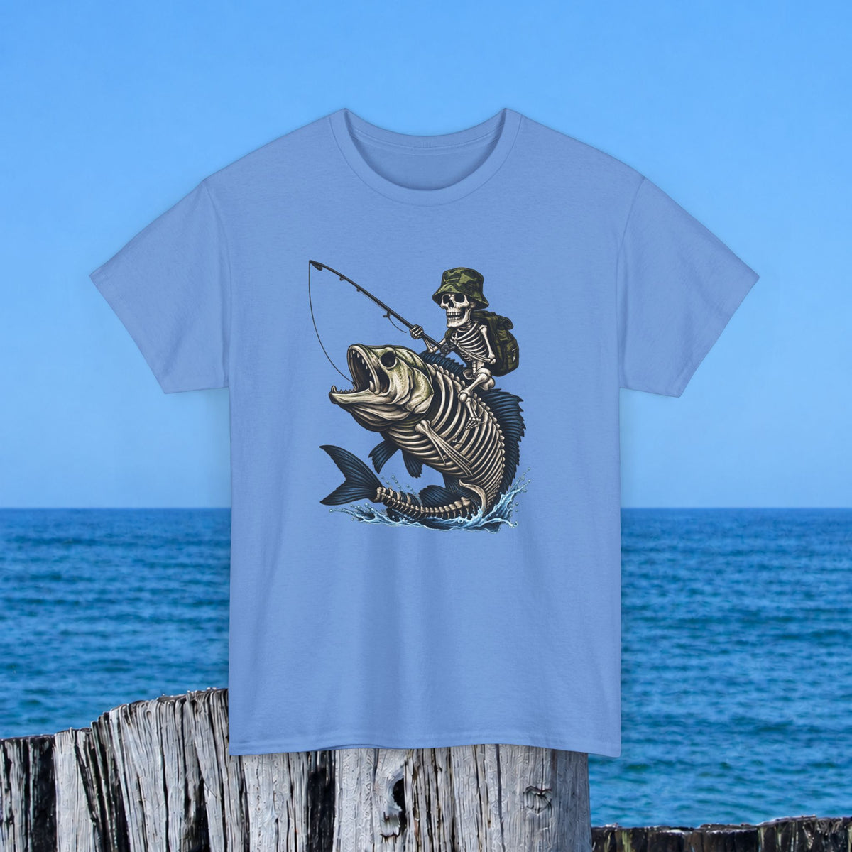 Fishing Skeleton Graphic Tee — Vintage Grim Reaper Angler Shirt