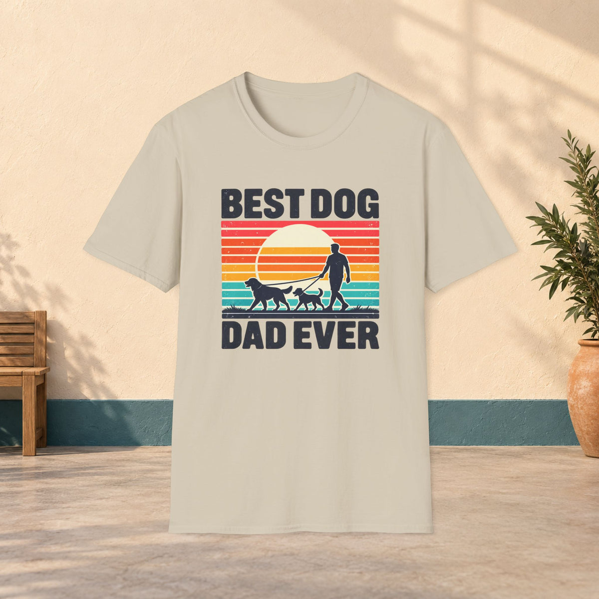 Best Dog Dad Ever T-Shirt — Retro Sunset Dog Walking Tee