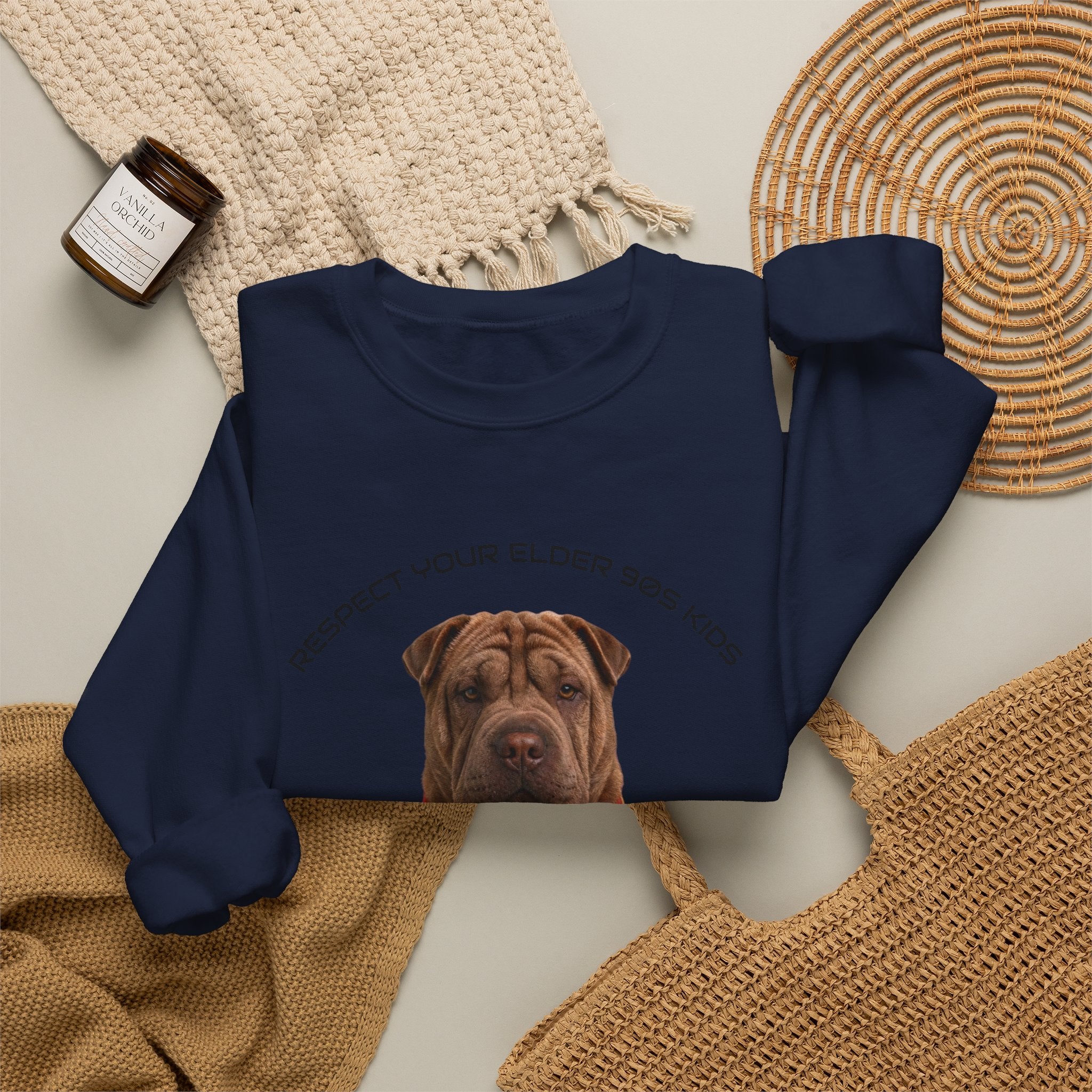 Crewneck Sweatshirt — "Respect Your Elder, Yes Mom" Shar-Pei Graphic