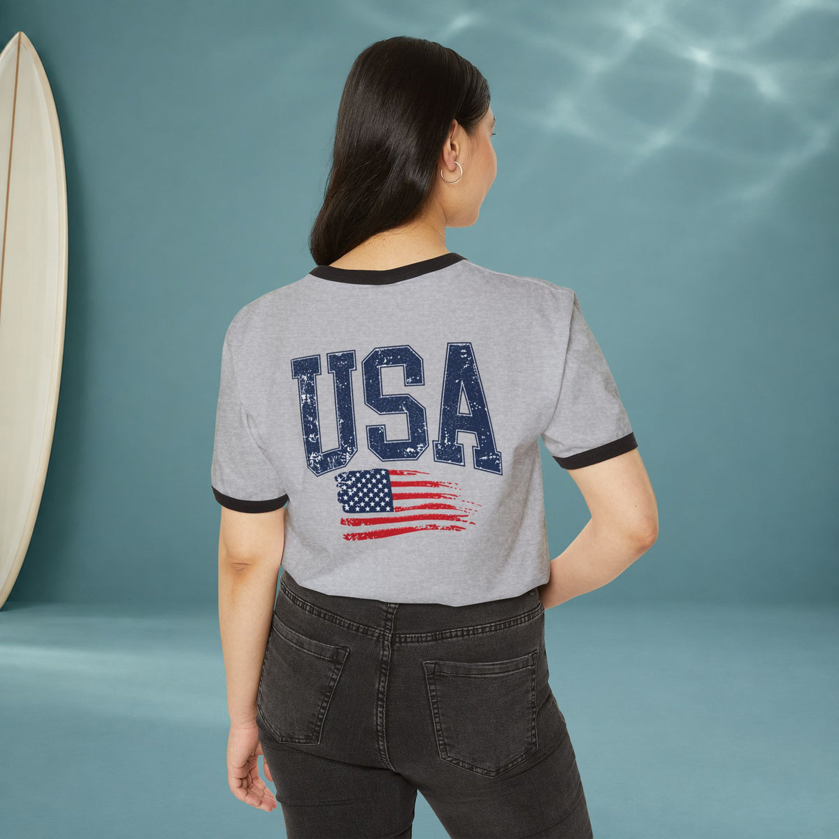USA Vintage Flag Ringer T-Shirt