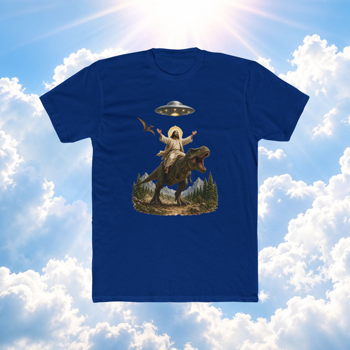 UFO Cowboy Riding T‑Rex Graphic Tee
