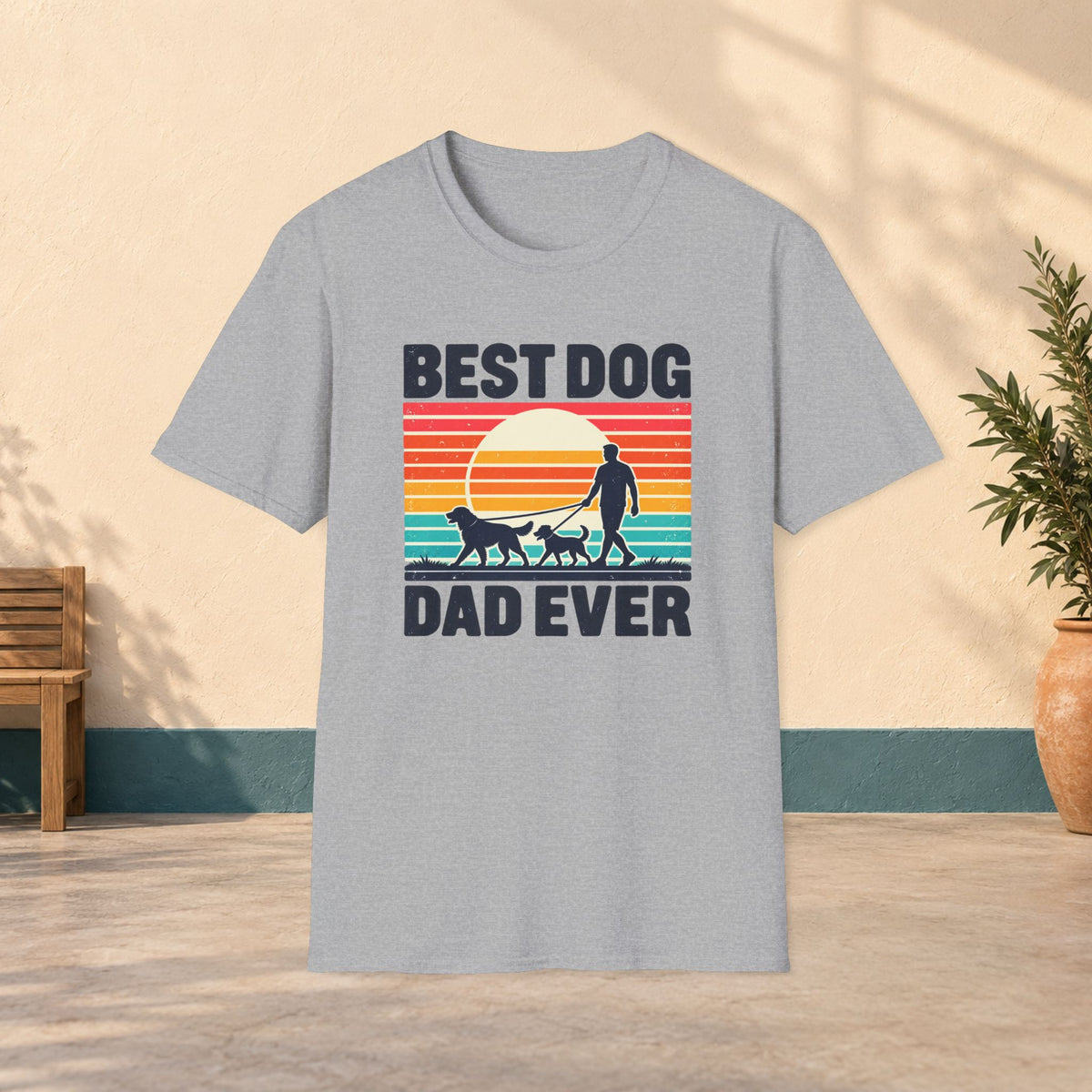 Best Dog Dad Ever T-Shirt — Retro Sunset Dog Walking Tee