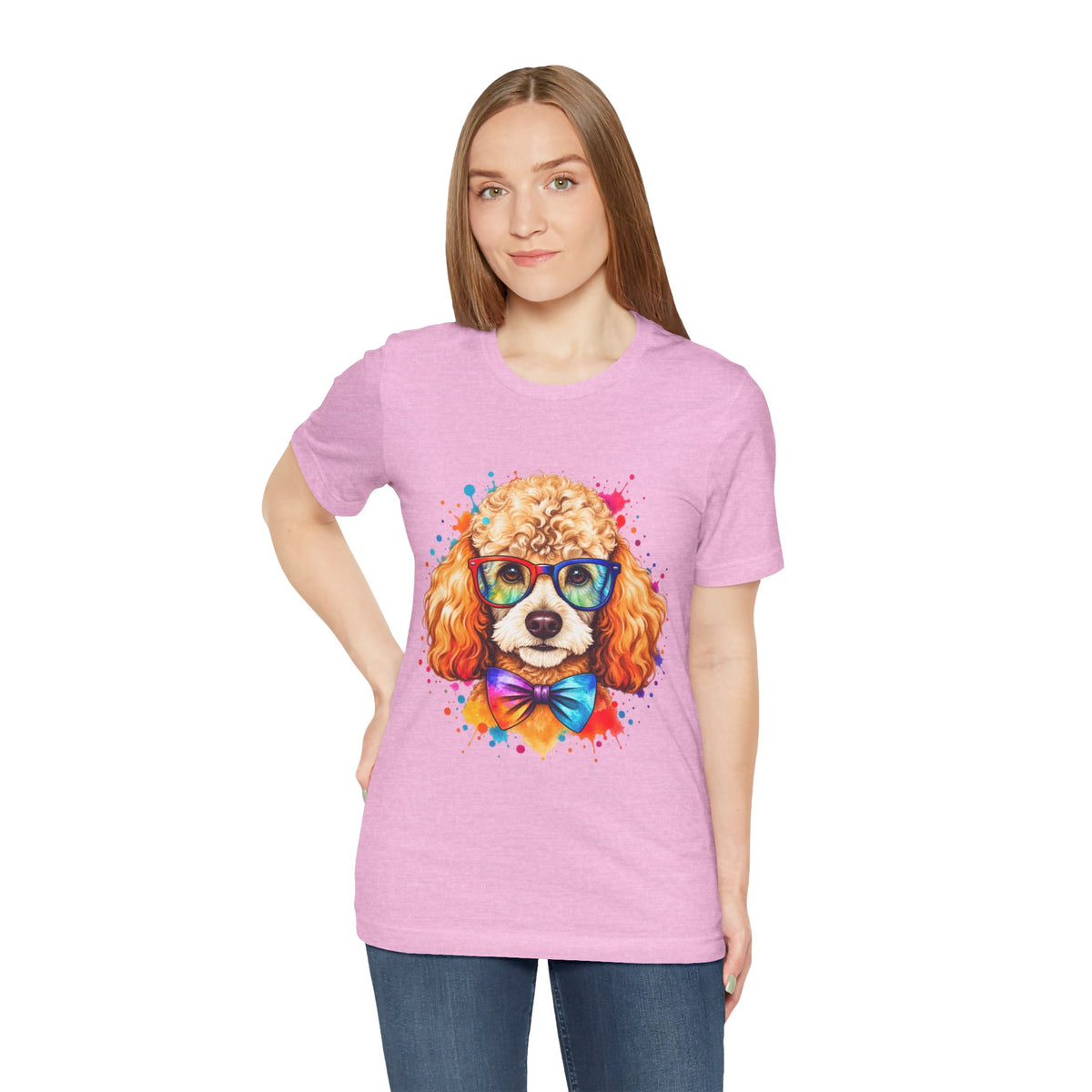 Poodle Portrait T-Shirt - Colorful Glasses & Bow Tie Dog Tee