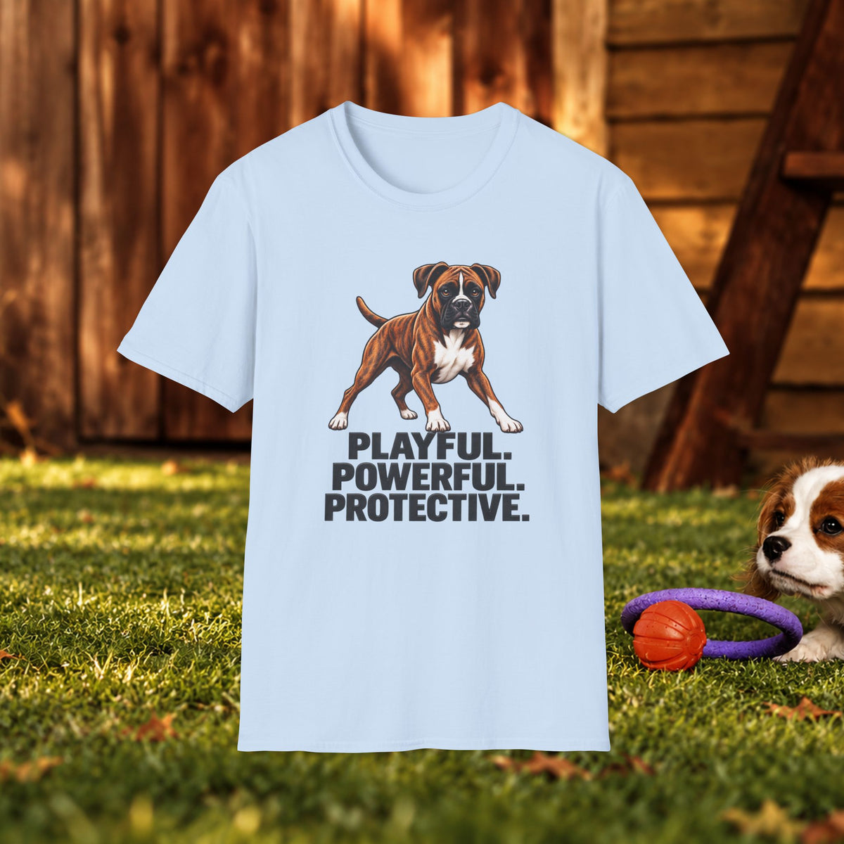 Boxer Dog T-Shirt — Playful. Powerful. Protective. Pet Lover Tee