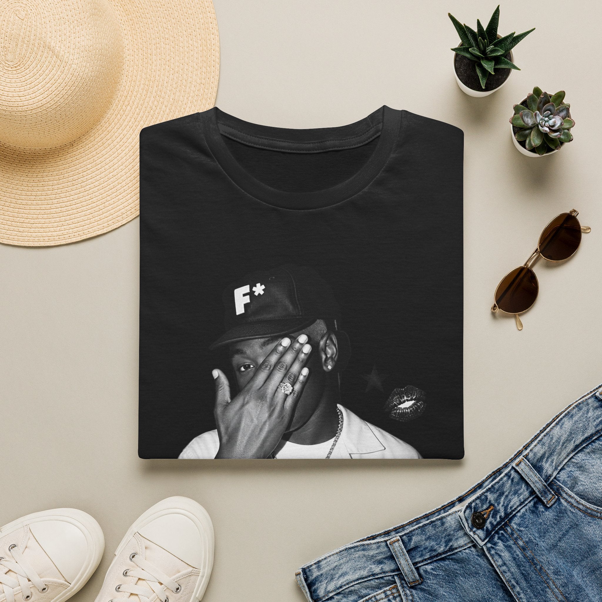Graphic T-Shirt “F*” Cap Portrait — Moody Black Streetwear Tee