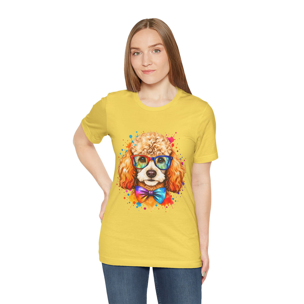 Poodle Portrait T-Shirt - Colorful Glasses & Bow Tie Dog Tee