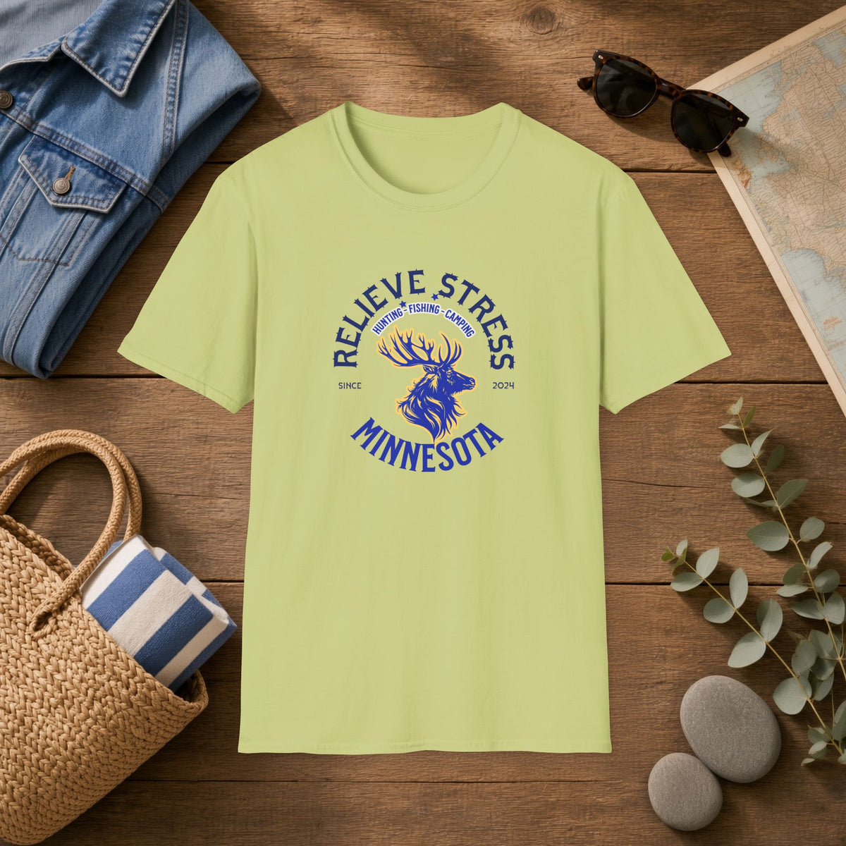 Believe Stress With Nature Minnesota T-Shirt — Relaxing Outdoors Elk Tee