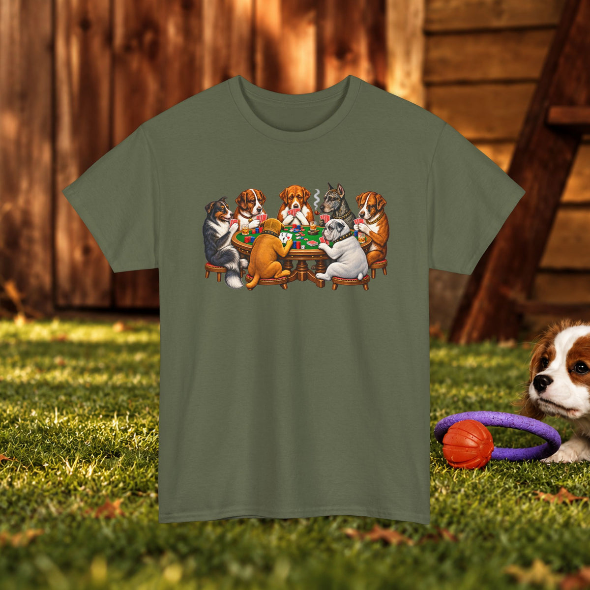 Dog Poker Night T‑Shirt — Cute Dogs Playing Cards Graphic Tee