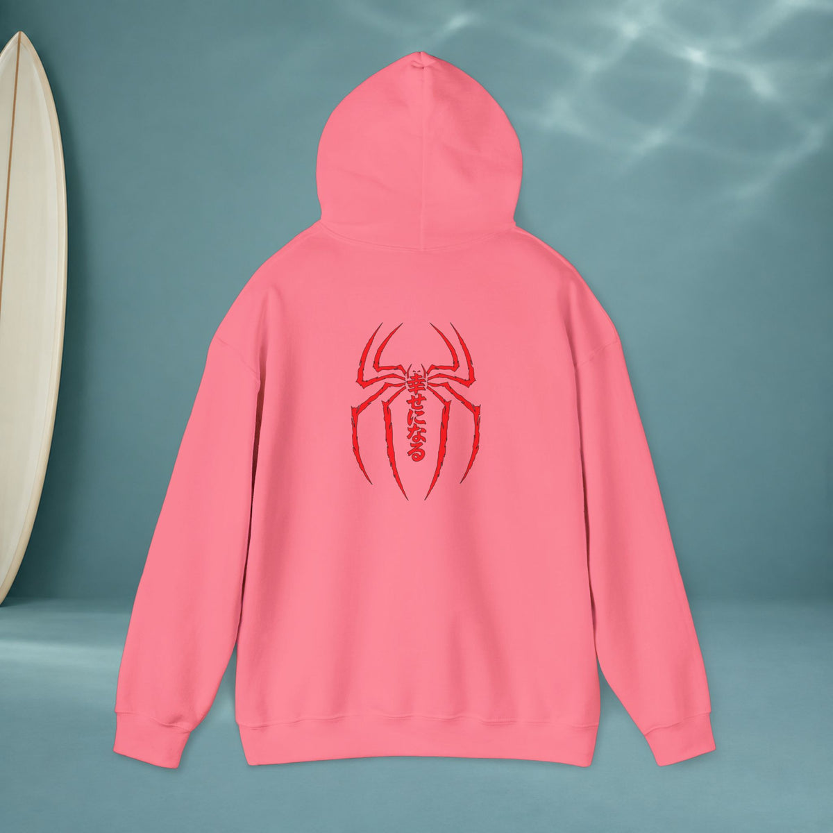 Spider Emblem Hoodie — Red Kanji Back Graphic