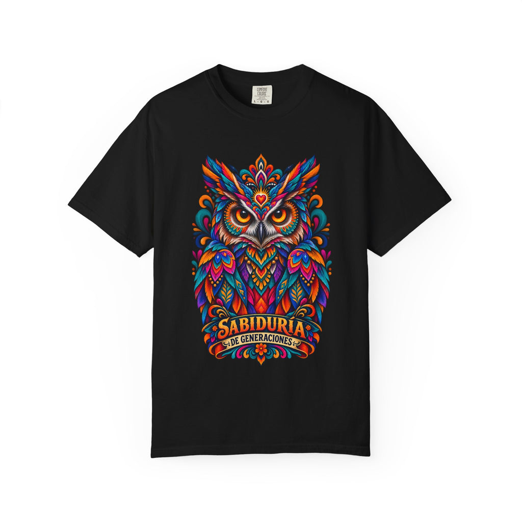 Colorful Owl 'Sabiduría' T-Shirt – Vibrant Mexican Folk Art Tee