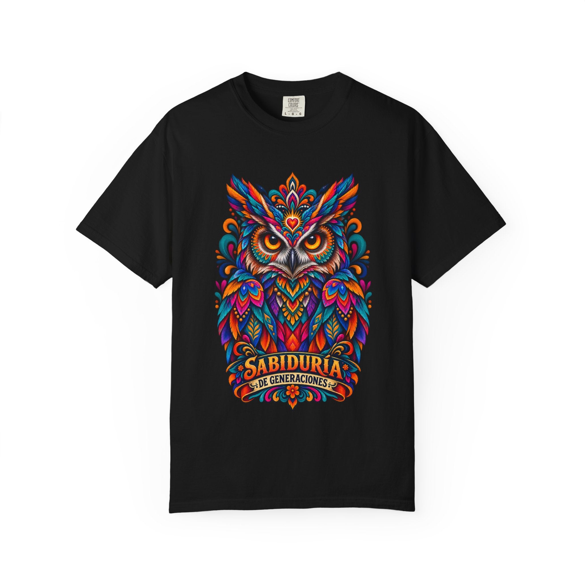 Colorful Owl 'Sabiduría' T-Shirt – Vibrant Mexican Folk Art Tee