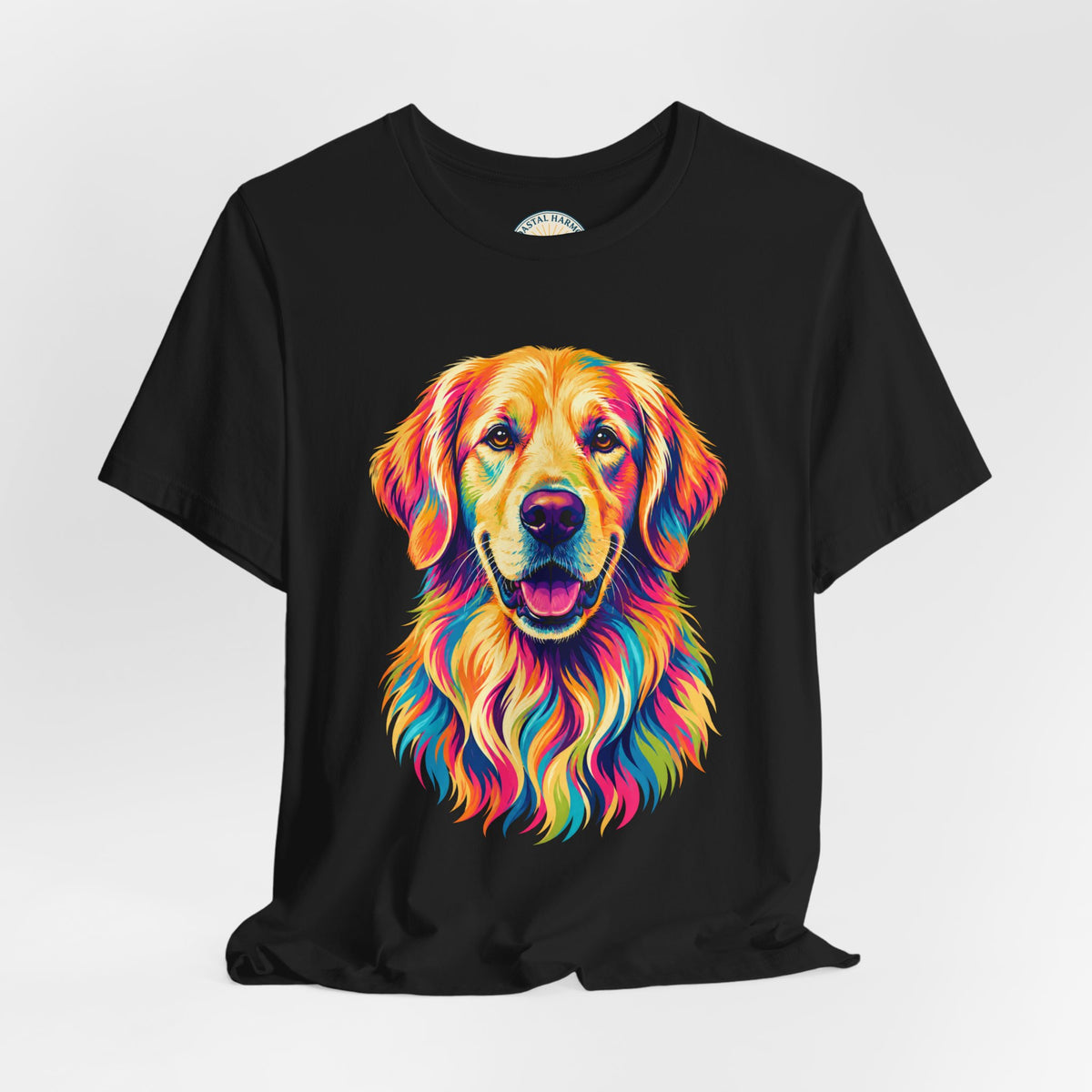 Colorful Golden Retriever T‑Shirt — Vibrant Rainbow Dog Portrait Tee for Dog Lovers