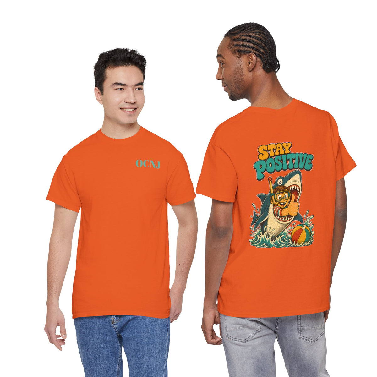 Stay Positive Shark Tee - Retro Surf Graphic T-Shirt