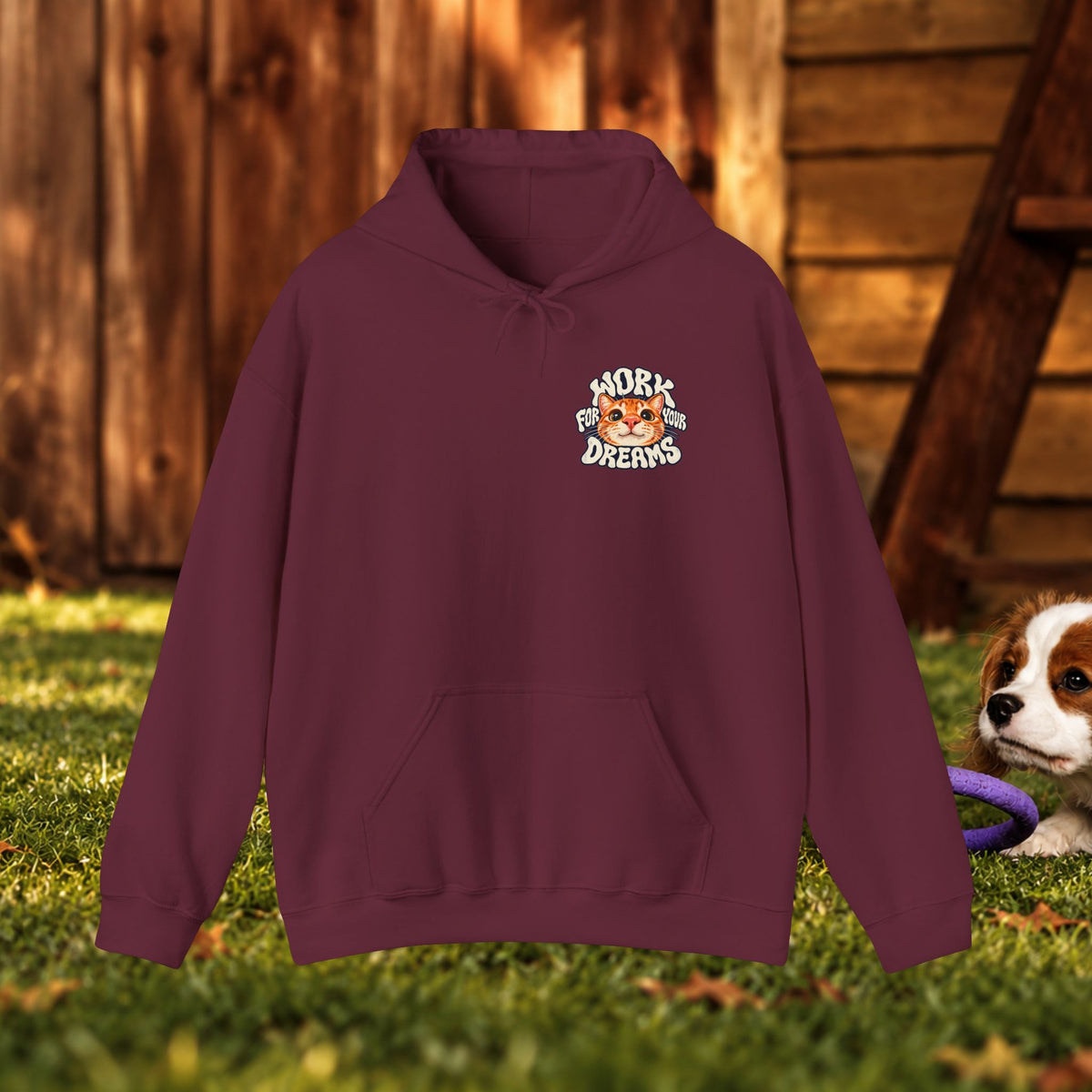 Hoodie - "Work For Your Dreams" Cute Cat Retro Graphic Hooded Sweatshirt