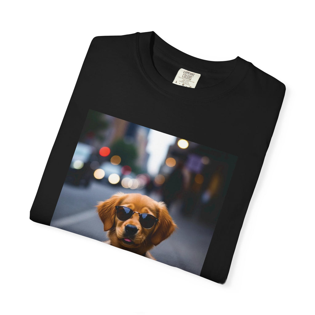 Puppy Coffee Photo T-Shirt — Cute Dog Street Photo Tee