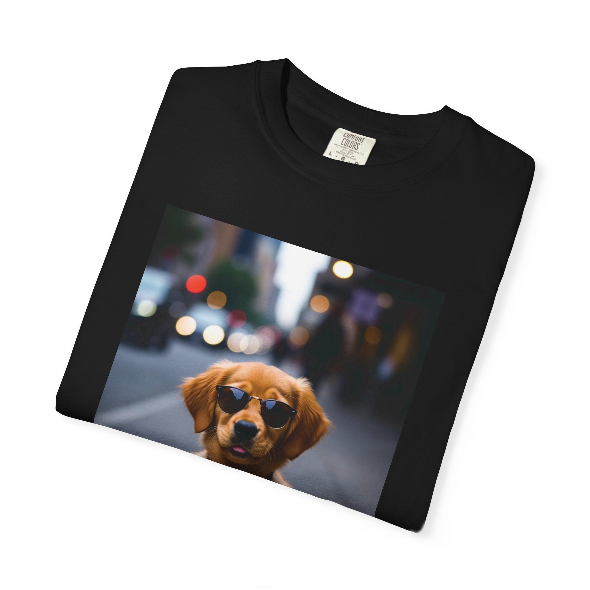 Puppy Coffee Photo T-Shirt — Cute Dog Street Photo Tee