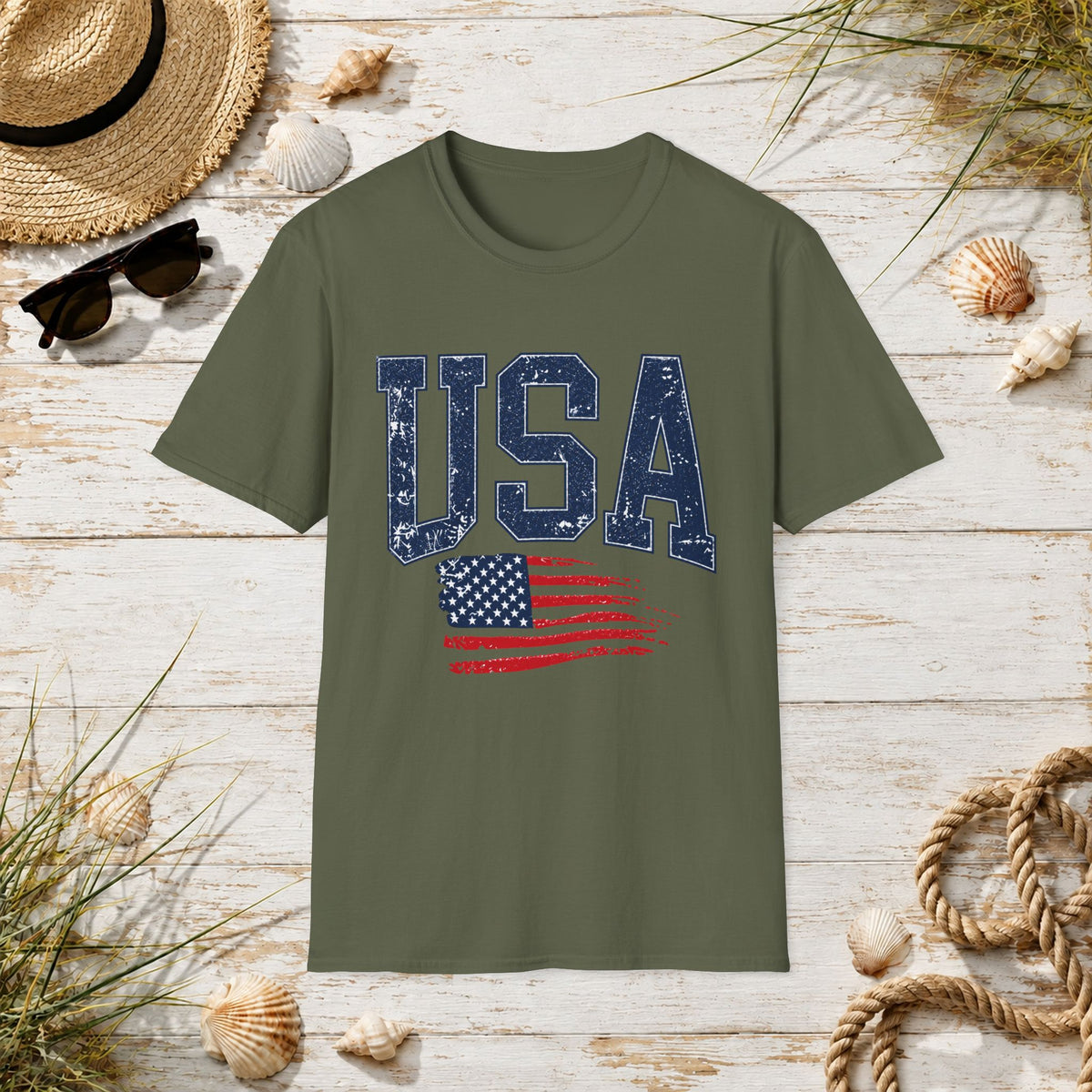 USA Flag Graphic T-Shirt – Distressed Patriotic Tee for 4th of July